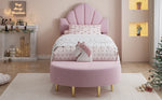 Upholstered Single Bed 90x200cm Velvet Headboard Matching Bench - Pink Velvet