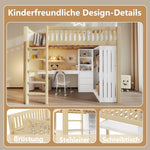 Loft Bed with Desk, Wardrobe and 3 Drawers, Natural