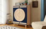 Modern Shoe Cabinet with Geometric Doors and Multi-Level Storage, Blue and Natural