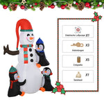 Inflatable Snowman with 3 Penguins, LED Lighting, Polyester