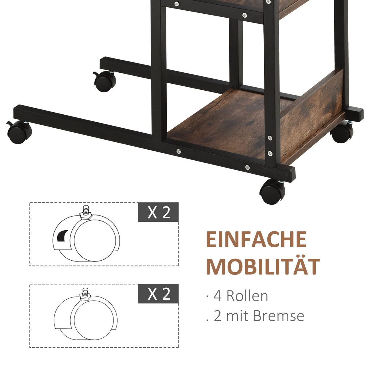 Side Table, Height-Adjustable Coffee Table 80x40x72-82 cm 2 Shelves Black Metal
