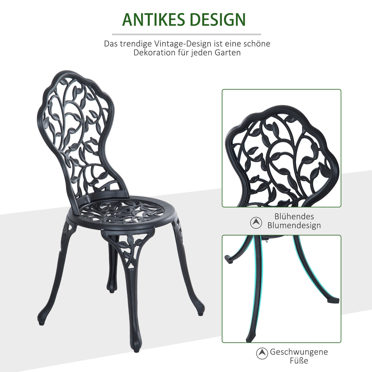 Bistro Set for 2, Balcony Set with Table & 2 Chairs, Black