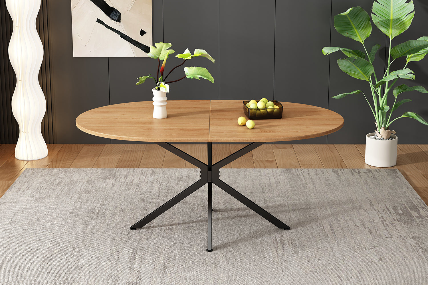 Dining Table Oval 120x80cm 4-6 Seater Metal Legs - Natural