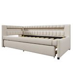 Daybed with LED Light Strip and Pull-out Bed, USB + Type-C, Beige Linen