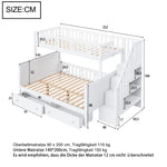 Children's Bunk Bed with Safety Stairs & Drawers, White
