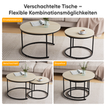 Nesting Coffee Table Set, Two-Piece Round 70cm Diameter with Metal Frame, Oak Wood Veneer