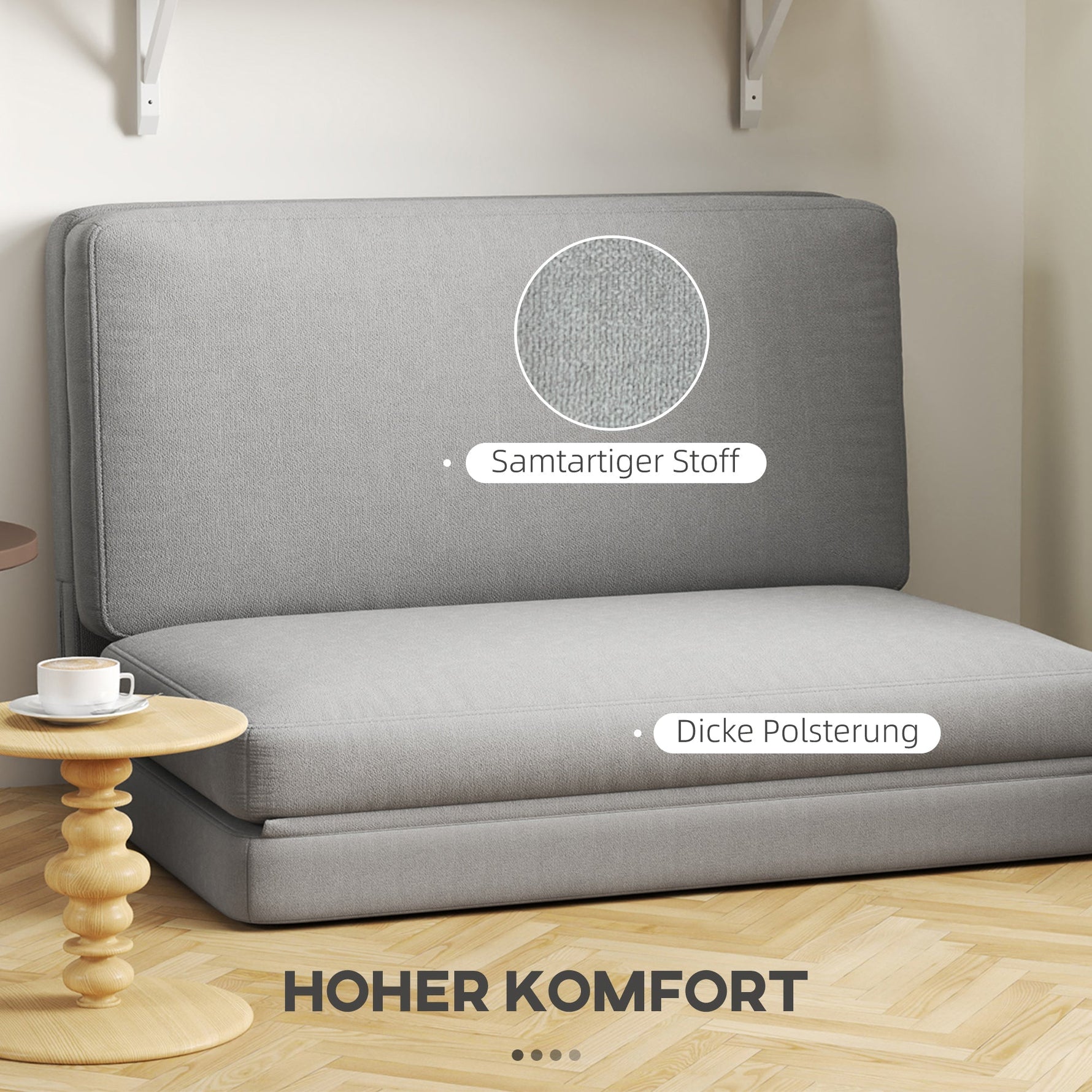 3-in-1 Folding Sofa Bed with Storage, Velvet, Light Gray