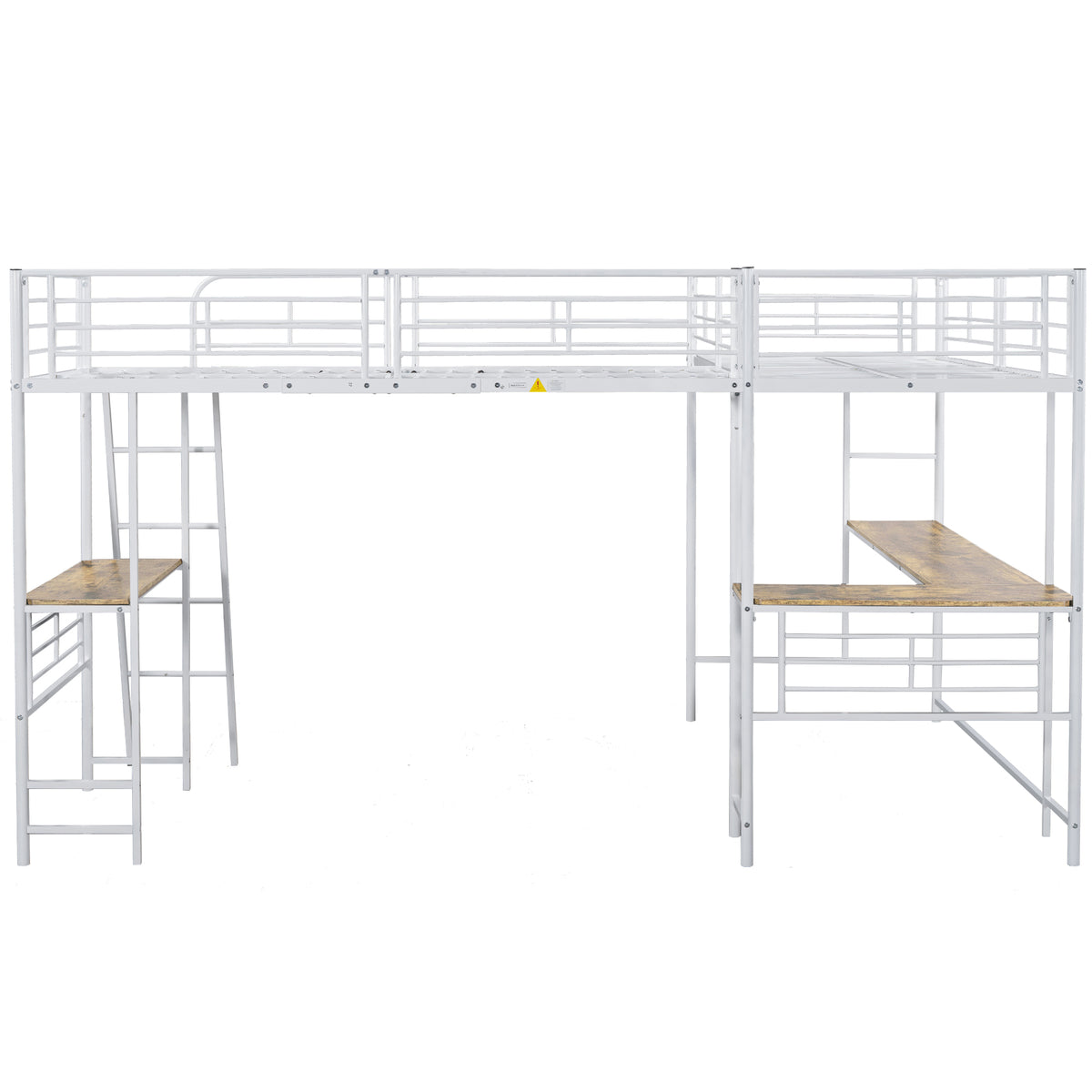 Loft Bed 90x200cm with Desk & Double Staircase, White