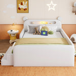 Children's Upholstered Bed 140x200 Bear Headboard White Faux Leather
