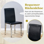 Minimalist Dining Chairs Set of 4, Modern Ergonomic Design with Metal Legs, Black PU Leather and Silver