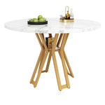 Round Dining Table 100cm 4-6 Seater Luxurious Gold Legs Marbled MDF