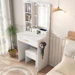 Small Vanity Desk Set with LED Mirror & Stool, White