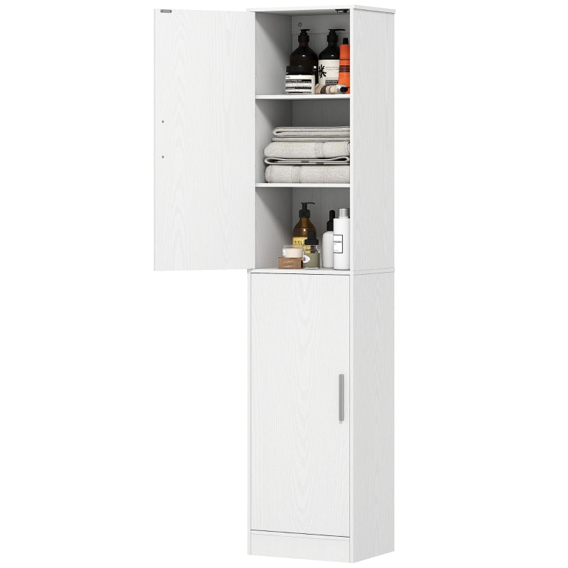 Bathroom Cabinet Narrow Tall 2 Doors Adjustable Shelves, White