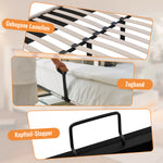 Upholstered Bed 140x190cm with Storage & Charging, Beige Linen