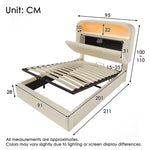 Upholstered Single Bed 90x200cm Hydraulic Storage LED USB/Type-C Adjustable Headboard - Velvet Beige (With Mattress)
