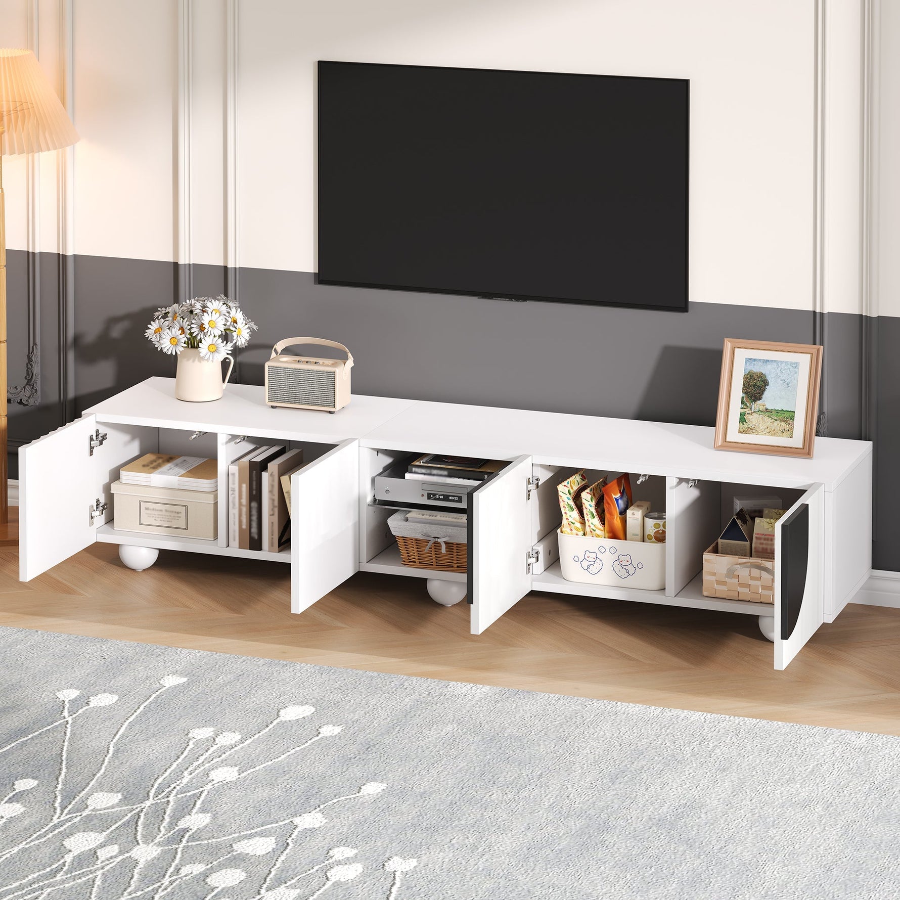 TV Stand 180x40x41.5cm Low Unique Design Modern