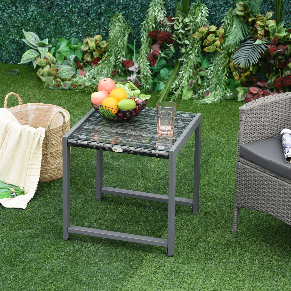 Garden/Side Table Tempered Glass Polyrattan Aluminum