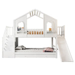 Children's Bunk Bed 90x200 House Shape with Ladder & Slide, White