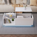 LED Coffee Table, High-Gloss Height-Adjustable Hidden Storage 50x100 cm
