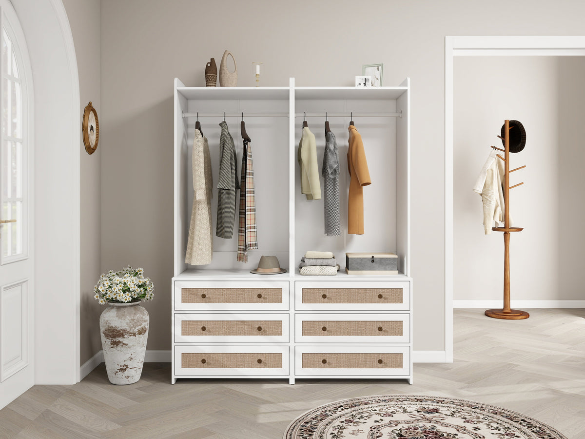 Wardrobe, Three Drawers, Boho-Style, 180cm Height, White