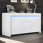 Living Room Cabinet 140cm 3 Drawers 2 Doors LED High-Gloss White