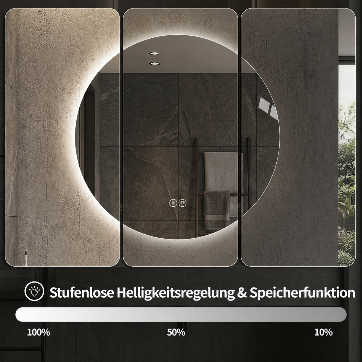 Round LED Bathroom Mirror 80 cm - Anti-Fog Dimmable HD Silver Glass