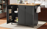 Kitchen Island Extendable 130cm Trolley 3 Doors Spice Rack - White/Black