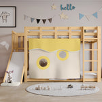Children's Bunk Bed 90x200cm with Slide & Stairs, Natural Pine