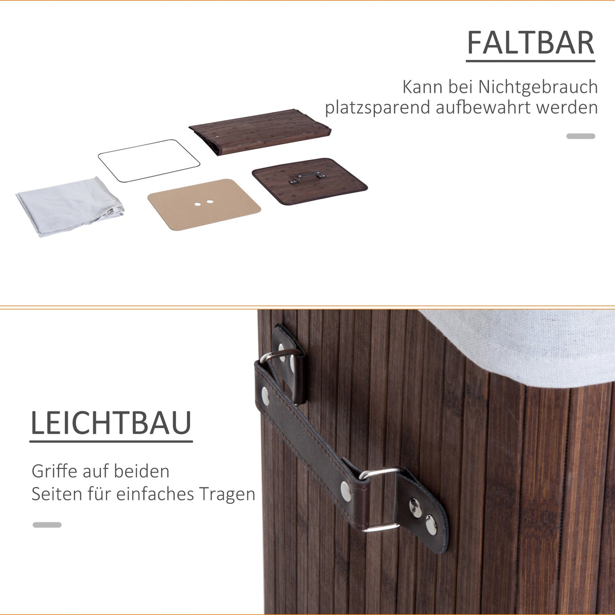 Laundry Basket 72L Foldable Washable Bamboo Dark Brown
