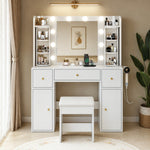 LED Vanity Table with Mirror & Storage Drawers, White