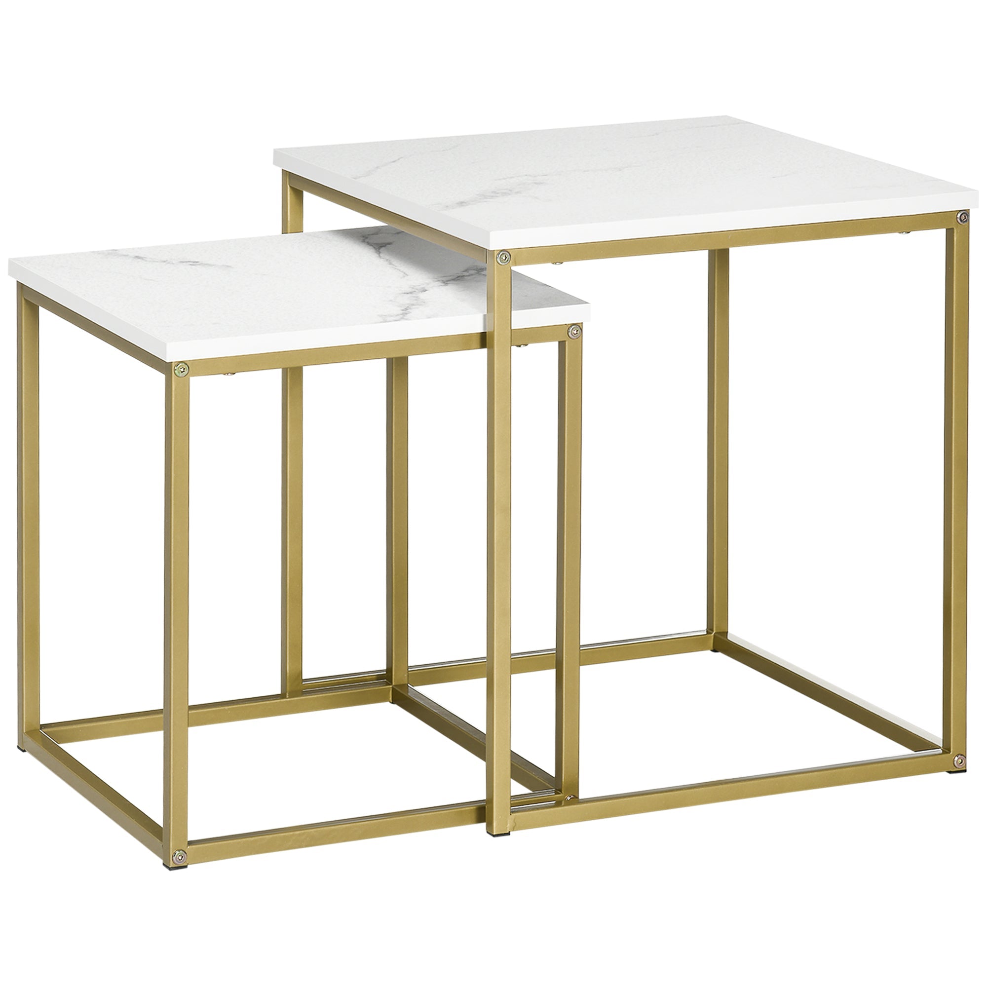Coffee Table Set, Nesting Side Sofa Tables, Steel Frame, White
