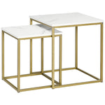 Coffee Table Set, Nesting Side Sofa Tables, Steel Frame, White