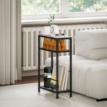 Side Table, 3 Levels Tempered Glass with Steel Frame, Black