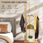 Coat Rack, 8 Hooks, 3 Tiers, Bamboo, Natural