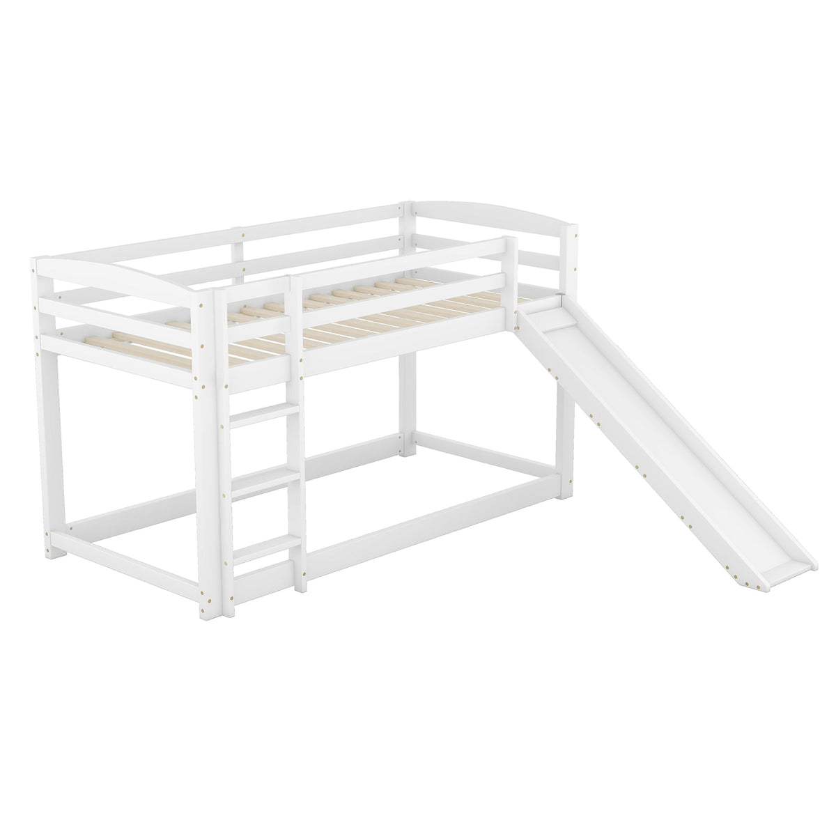 Bunk Bed 90x200cm with Slide, Solid Wood Frame for Kids & Teens, White
