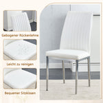 Dining Table Set, Minimalist 85cm Glass Table with 4 Chairs, White Faux Leather