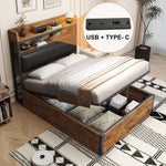 Bed Frame, 90 x 200, Hydraulic Lift, USB, Upholstered Headboard, Black