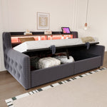 Upholstered Sofa Bed with Hydraulic Storage, LED Lighting and Charging Port, 90x200cm, Dark Grey