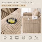 Compact Sofa Modular Side Pocket Cup Holder 3 Cushions - Corduroy Khaki