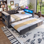 Upholstered Bed 90/180x190cm, LED Lighting, Sockets, Storage, Dark Grey
