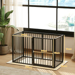 Puppy Playpen, 76cm High, 8-Piece with Door, Steel, Black