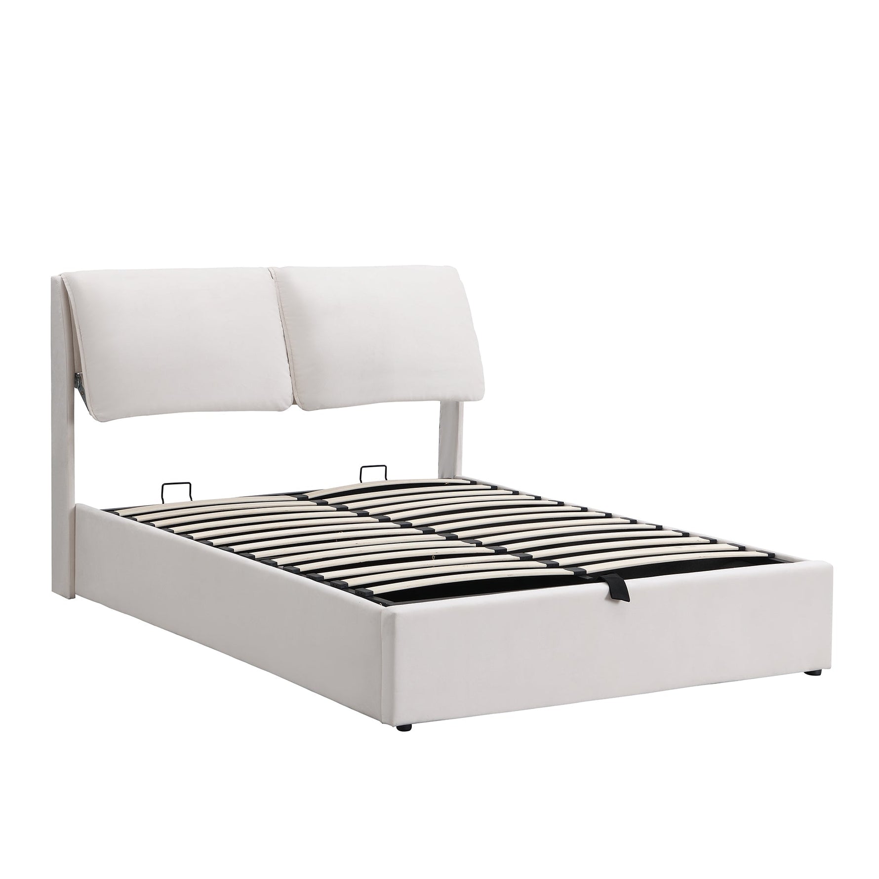 Upholstered Bed 140x190cm Hydraulic Storage 3 Drawers Velvet Beige