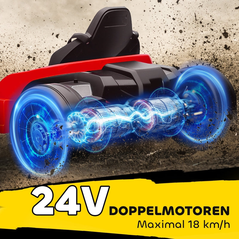 24V Electric Go-Kart with Drift Mode, Adjustable Seat and 5-Point Safety Harness, Red
