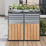 Garbage Can Enclosure with Ventilated Storage, Lockable Double Doors and Planting Area, Galvanized Steel