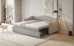 Upholstered Bed Pull-out Sofa Bed, 90 x 200 cm, USB Port, Linen Fabric, Grey