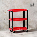 Tool Trolley 3 Levels, 120 kg Load Capacity, Metal Frame, Red