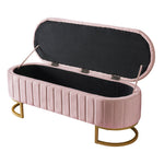 Storage Bench and Footstool with Storage Space, 120 x 40 cm, Pink Velvet Fabric