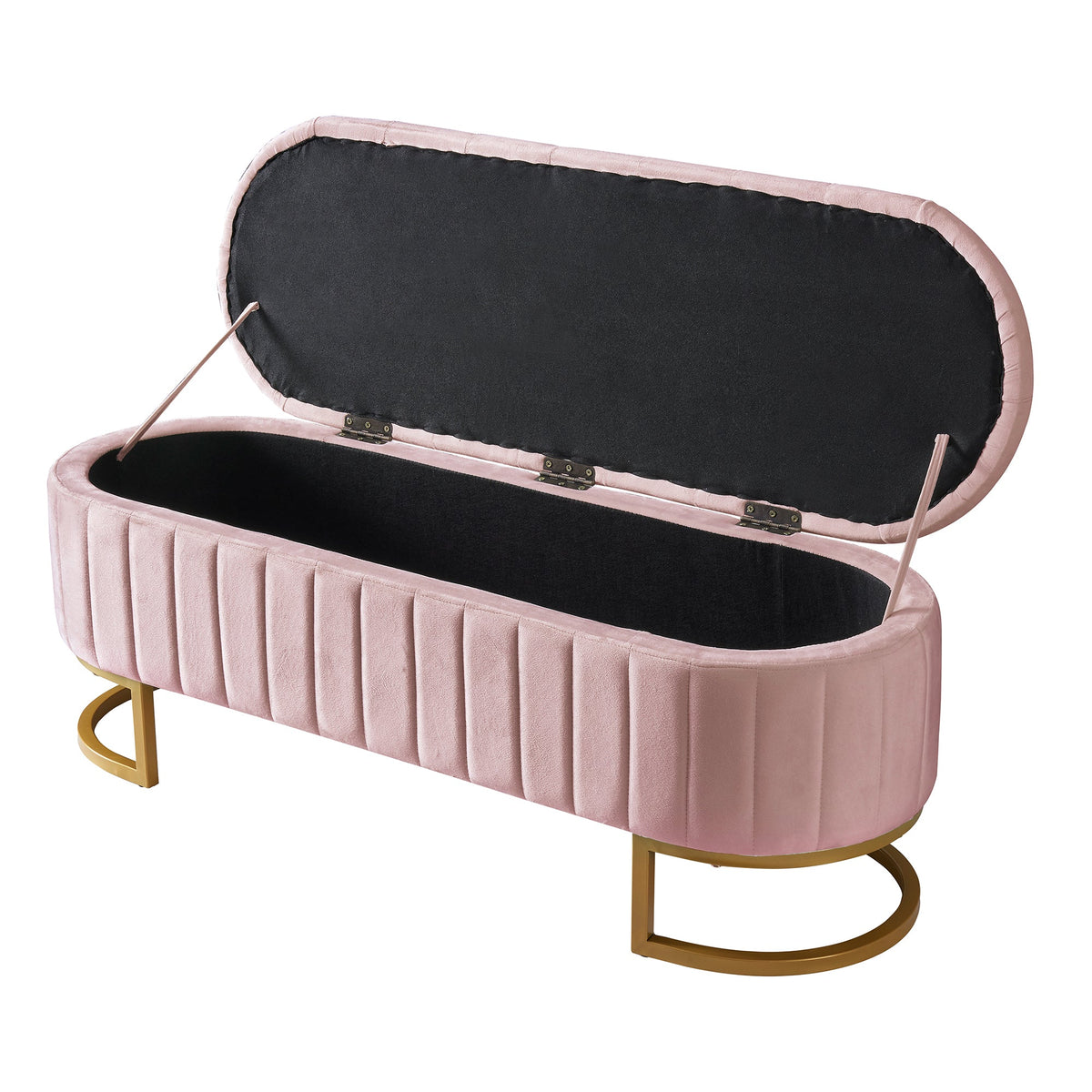 Storage Bench and Footstool with Storage Space, 120 x 40 cm, Pink Velvet Fabric