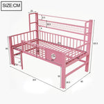 Low Loft Bed with Storage Compartments, 90x200cm, Pink Metal Frame
