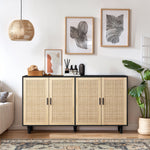 Rattan Storage Cabinet, 158cm 4-Door Decorative, Black
